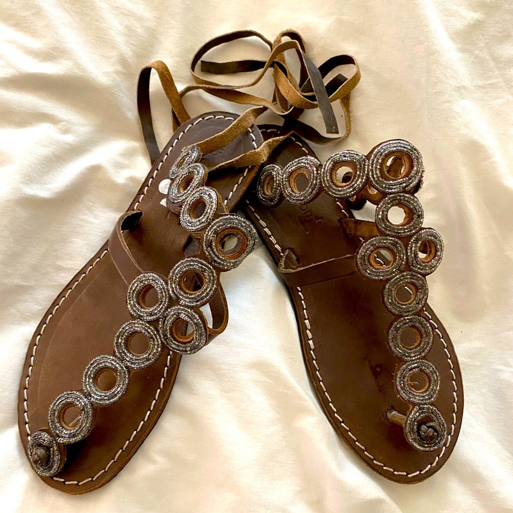 Anthropologie Laidbacklondon hand crafted Artisan beaded T-strap Sandals s:41/10 - Picture 5 of 11
